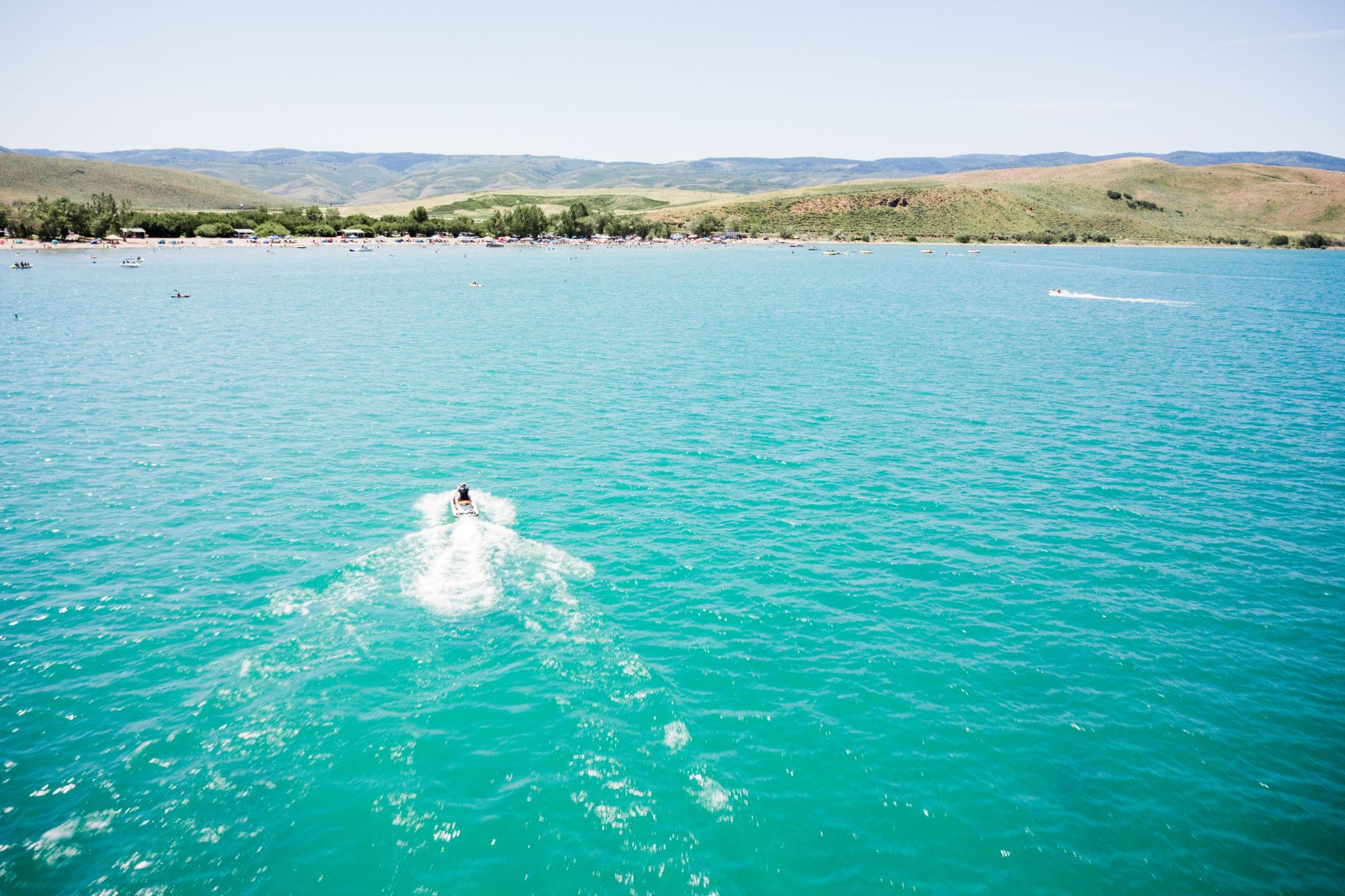 A jetski heading south towards Bear Lake State Park.